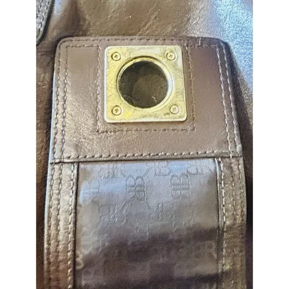 Banana Republic Brown Leather Bucket Tote Shoulder Bag Hobo Brass - Picture 12 of 15